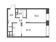 Планировка 1-комнатной квартиры, 46,07 м2