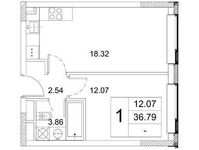 Планировка 1-комнатной квартиры, 36,79 м2