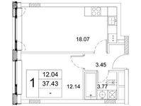 Планировка 1-комнатной квартиры, 37,43 м2