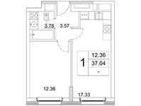 Планировка 1-комнатной квартиры, 37,04 м2
