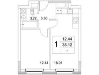 Планировка 1-комнатной квартиры, 38,12 м2