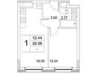Планировка 1-комнатной квартиры, 38,58 м2
