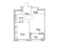 Планировка 1-комнатной квартиры, 41,6 м2