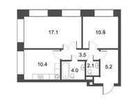 Планировка 2-комнатной квартиры, 53,14 м2