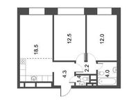 Планировка 2-комнатной квартиры, 54,87 м2