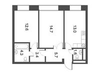 Планировка 2-комнатной квартиры, 55,24 м2