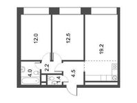 Планировка 2-комнатной квартиры, 55,72 м2