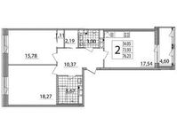 Планировка 2-комнатной квартиры, 77 м2