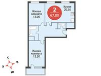Планировка 2-комнатной квартиры, 67,8 м2