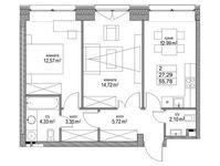 Планировка  2-комнатной квартиры, 55,8 м2