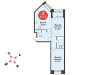 Планировка 2-комнатной квартиры, 67,5 м2