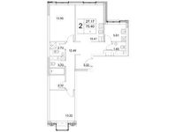 Планировка 2-комнатной квартиры, 75,7 м2