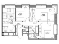Планировка 3-комнатной квартиры, 78,8 м2