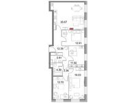 Планировка 4-комнатной квартиры, 107,69 м2