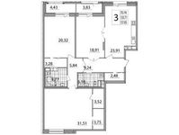Планировка 3-комнатной квартиры, 138,2 м2