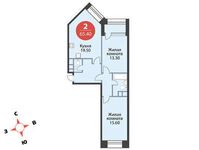 Планировка 2-комнатной квартиры, 65,4 м2