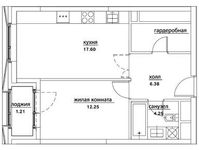 Планировка 1-комнатной квартиры, 46,8 м2