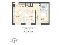 Планировка 2-комнатной квартиры, 63,5 м2