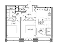 Планировка  2-комнатной квартиры, 55 м2