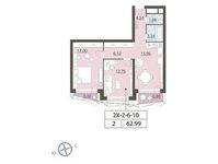 Планировка 2-комнатной квартиры, 62,8 м2