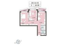 Планировка 2-комнатной квартиры, 62,3 м2