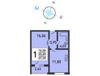 Планировка 1-комнатной квартиры, 36,5 м2