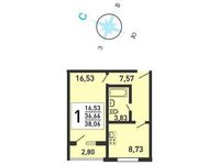 Планировка 1-комнатной квартиры, 37,7 м2