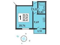 Планировка 1-комнатной квартиры, 40,6 м2