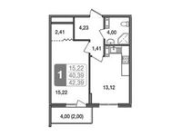 Планировка 1-комнатной квартиры, 42,39 м2