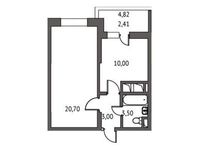 Планировка 1-комнатной квартиры, 40,1 м2