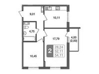 Планировка 2-комнатной квартиры, 54,11 м2