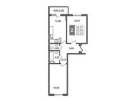 Планировка 2-комнатной квартиры, 60,59 м2