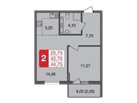 Планировка 2-комнатной квартиры, 44,75 м2