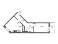 Планировка 2-комнатной квартиры, 53,8 м2
