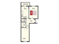 Планировка 2-комнатной квартиры, 60,59 м2