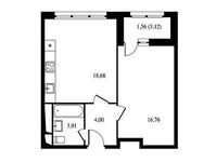 Планировка 1-комнатной квартиры, 44,91 м2