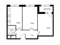 Планировка 2-комнатной квартиры, 54,62 м2