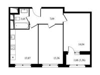 Планировка 2-комнатной квартиры, 53,69 м2