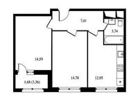 Планировка 2-комнатной квартиры, 55,07 м2