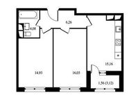 Планировка 2-комнатной квартиры, 57,84 м2