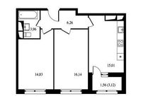 Планировка 2-комнатной квартиры, 57,61 м2