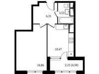 Планировка 1-комнатной квартиры, 39,42 м2