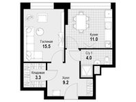 Планировка 1-комнатной квартиры, 43 м2