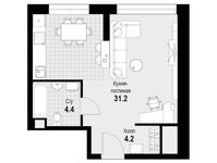 Планировка 1-комнатной квартиры, 39,8 м2
