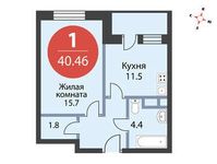 Планировка 1-комнатной квартиры, 40,46 м2