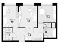 Планировка 2-комнатной квартиры, 63,6 м2