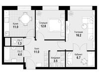 Планировка 3-комнатной квартиры, 66,5 м2