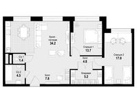 Планировка 3-комнатной квартиры, 88,6 м2