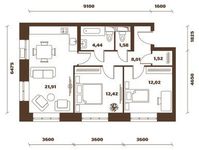 Планировка 2-комнатной квартиры, 56,5 м2