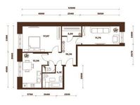 Планировка 2-комнатной квартиры, 61,6 м2